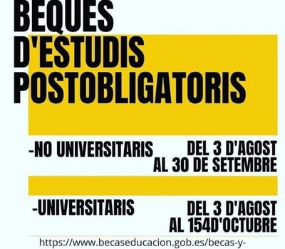 BEQUES D'ESTUDIS DEL MINISTERI D'EDUCACIÓ CURS 2021-2022