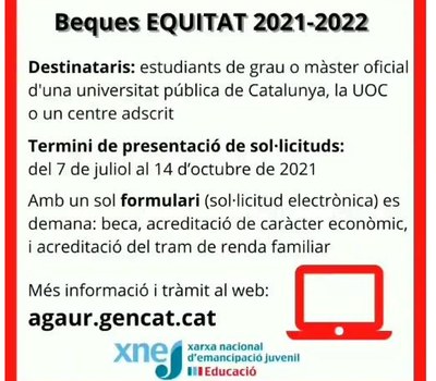 BEQUES EQUITAT PER AL CURS ACADÈMIC 2021-2022 (MATRC/EQUITAT 2021)