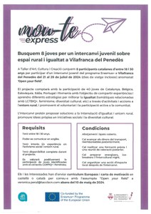 BUSQUEN 8 JOVES PER UN  INTERCANVI JUVENIL SOBRE ESPAI RURAL I IGUALTAT A VILAFRANCA DEL PENEDÈS