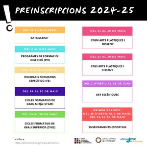 CALENDARI DE PREINSCRIPCIONS 2024-2025