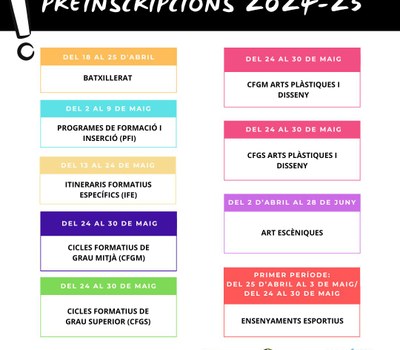 CALENDARI DE PREINSCRIPCIONS 2024-2025
