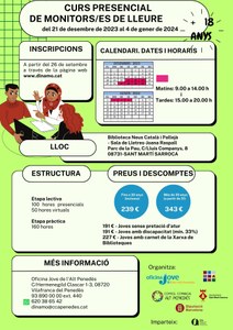 CURS DE MONITORS/ES DE LLEURE INTENSIU NADAL A SANT MARTÍ SARROCA