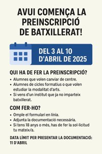 TRIA EL TEU FUTUR: COMENÇA LA PREINSCRIPCIÓ AL BATXILLERAT